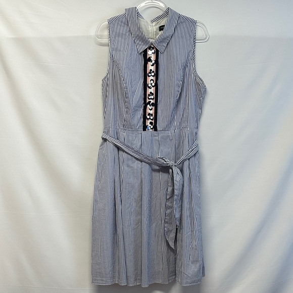 Ivanka Trump Blue White Striped Dress Sequin Floral Detail Size 14 - Picture 2 of 4